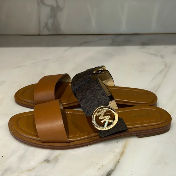 Michael Kors Brown and Black Sandals with Monogram Straps - Picture 3 of 5